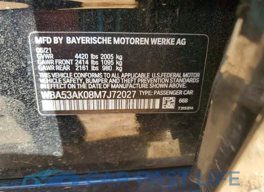 WBA53AK08M7J72027# 12