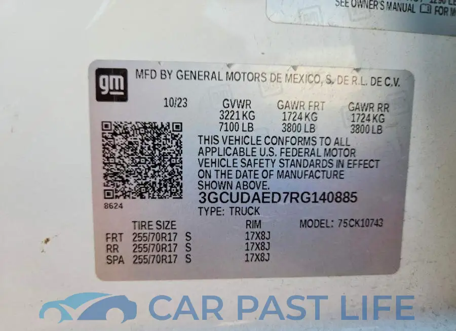 3GCUDAED7RG140885# 12