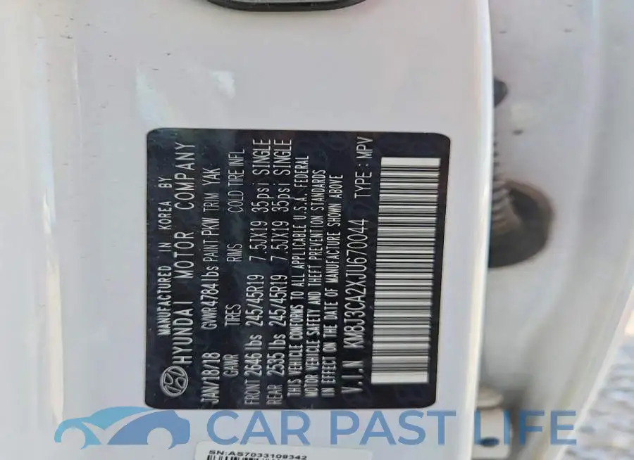 KM8J3CA2XJU670044# 12
