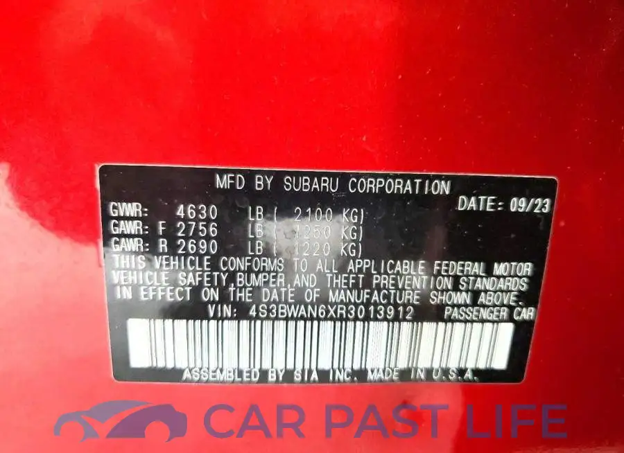 4S3BWAN6XR3013912# 13
