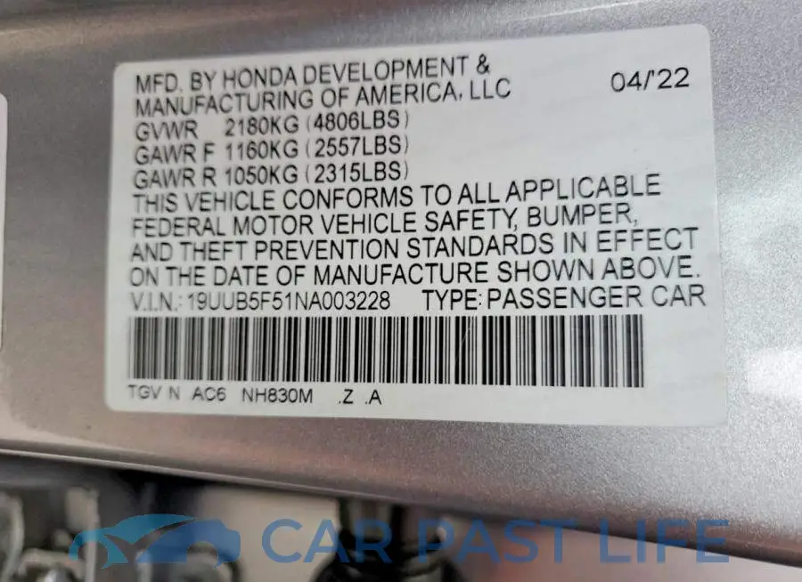 19UUB5F51NA003228# 13