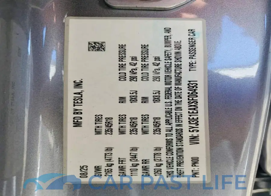 5YJ3E1EAXSF064931# 12