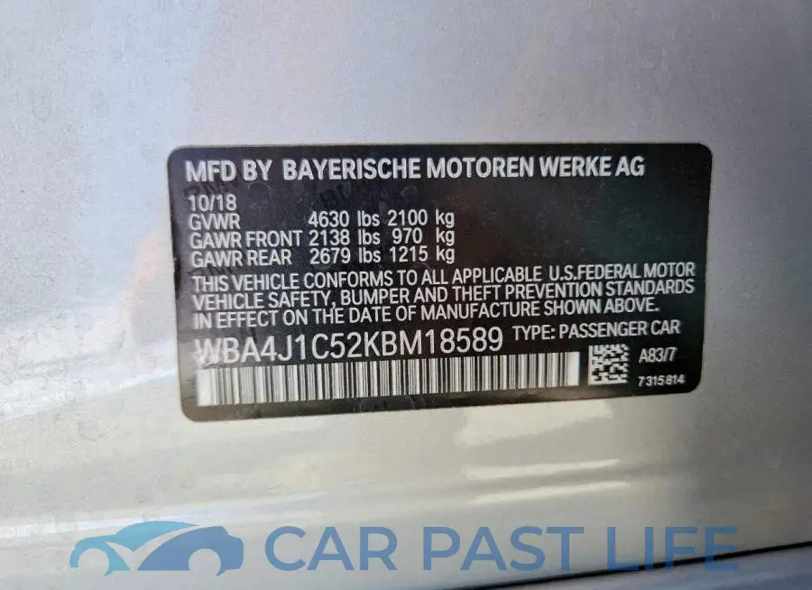 WBA4J1C52KBM18589# 12