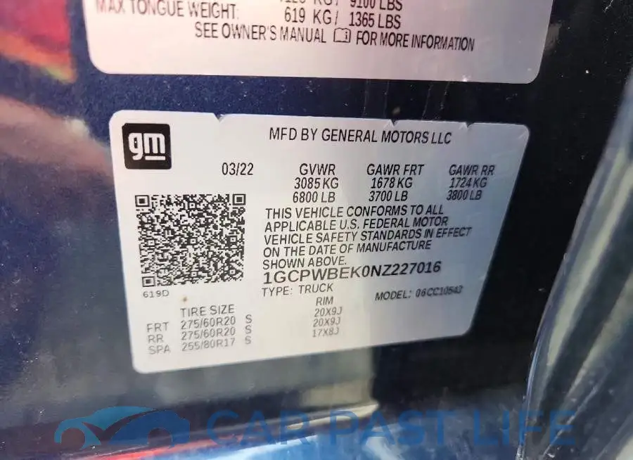 1GCPWBEK0NZ227016# 12