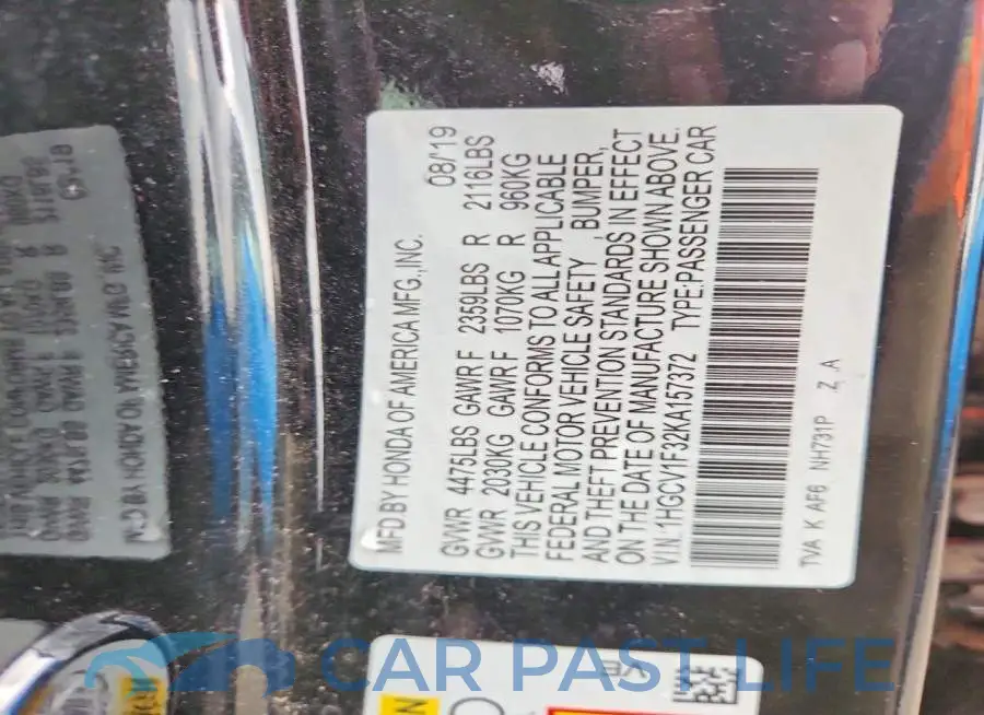 1HGCV1F32KA157372# 12