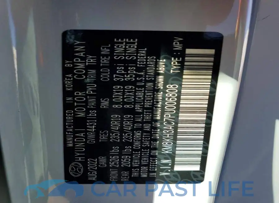 KM8KH3AC7PU006808# 12