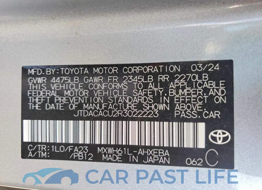 JTDACACU2R3022223# 12