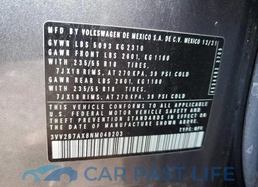 3VV2B7AX8NM049203# 12