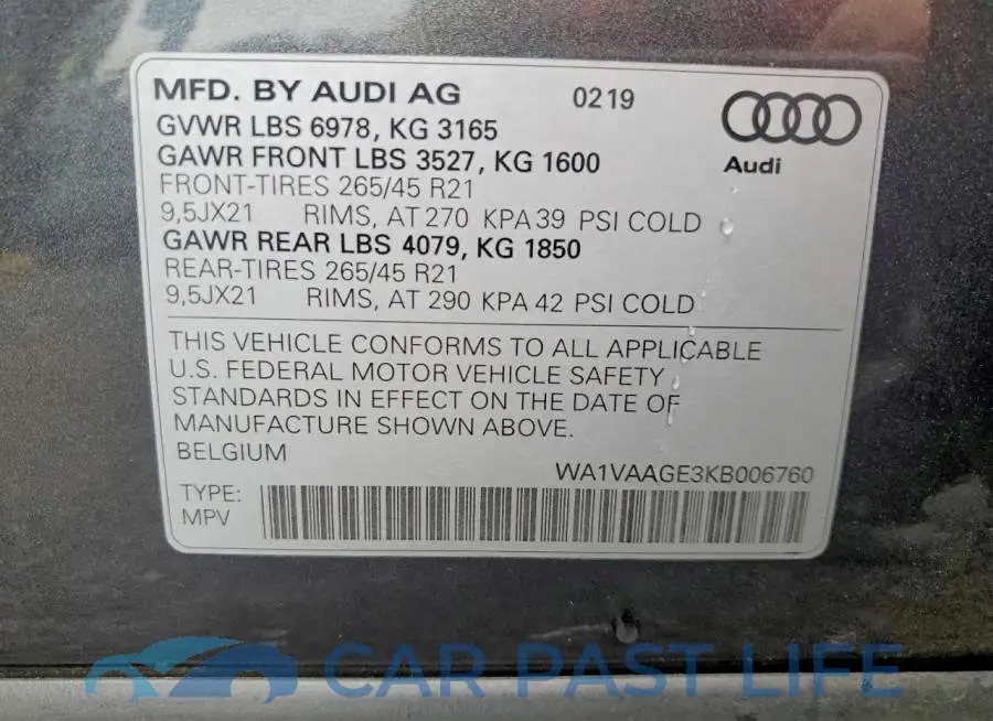 WA1VAAGE3KB006760# 13