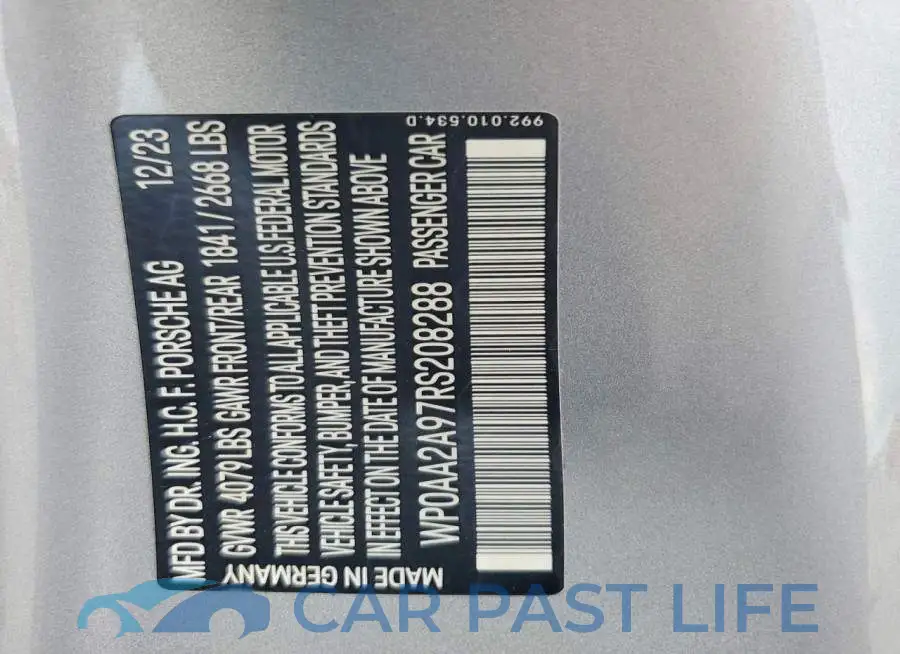 WP0AA2A97RS208288# 12