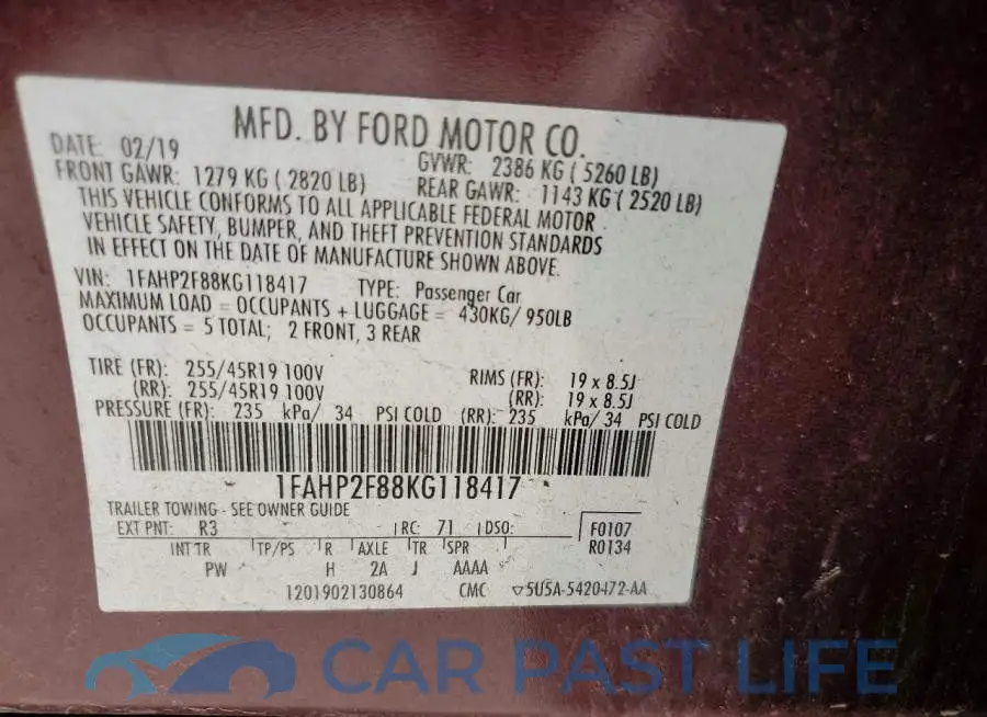 1FAHP2F88KG118417# 12