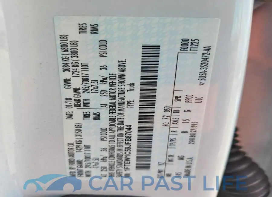1FTEW1C59JFB87044# 12