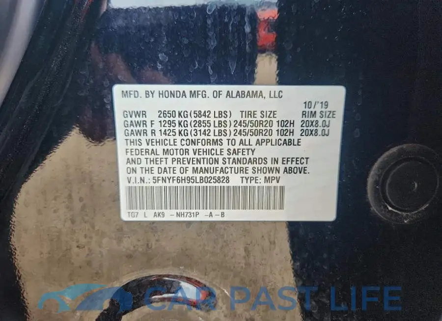 5FNYF6H95LB025828# 12