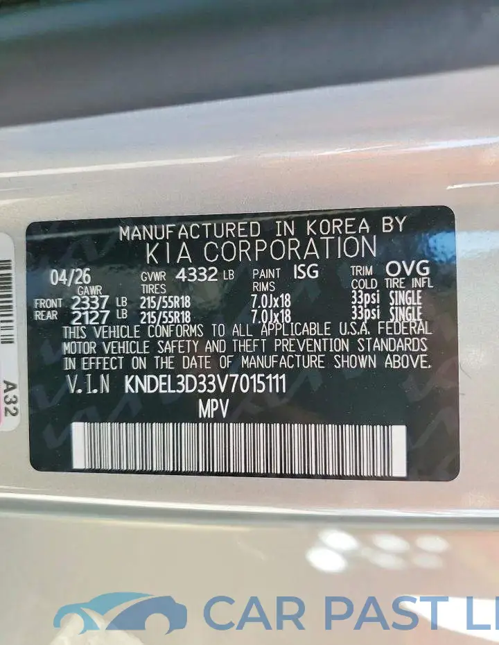 KNDEL3D33V7015111# 13