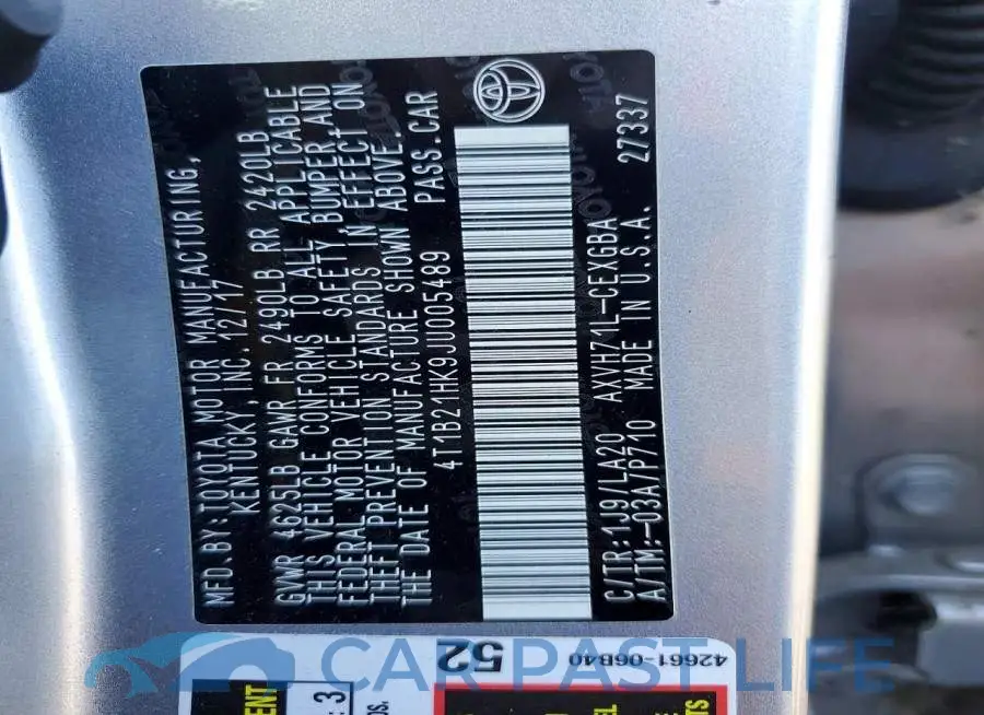 4T1B21HK9JU005489# 12