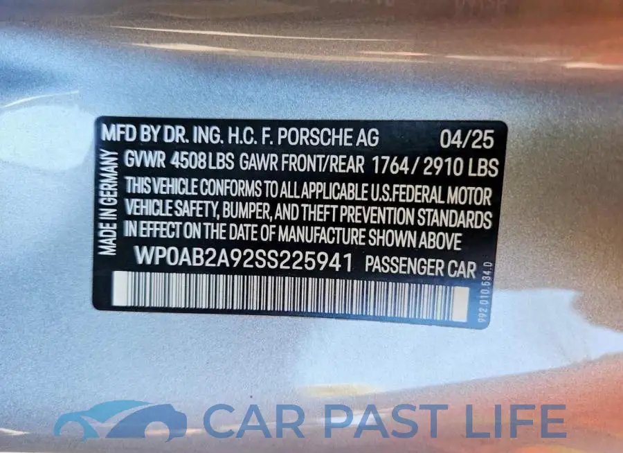 WP0AB2A92SS225941# 12