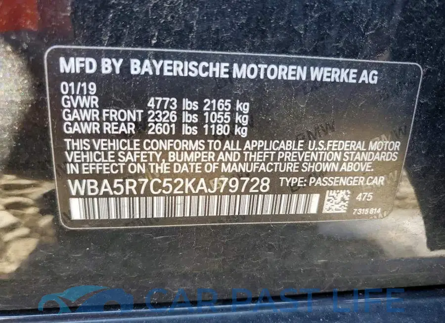 WBA5R7C52KAJ79728# 12