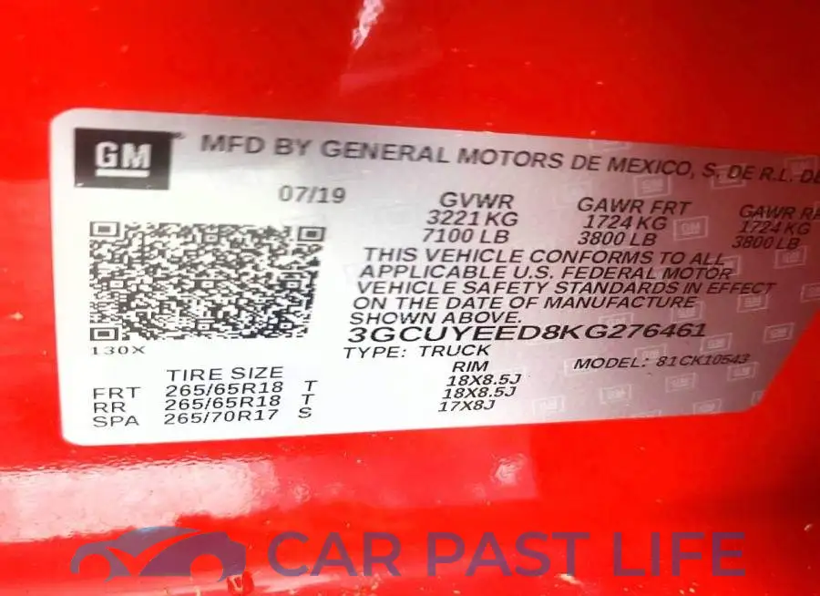 3GCUYEED8KG276461# 12