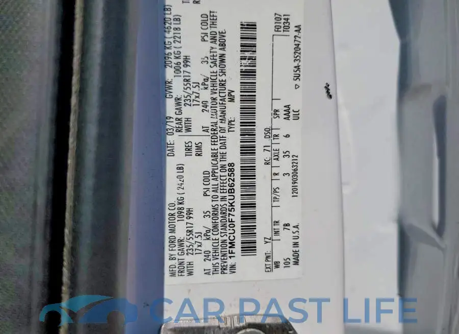 1FMCU0F75KUB62588# 13