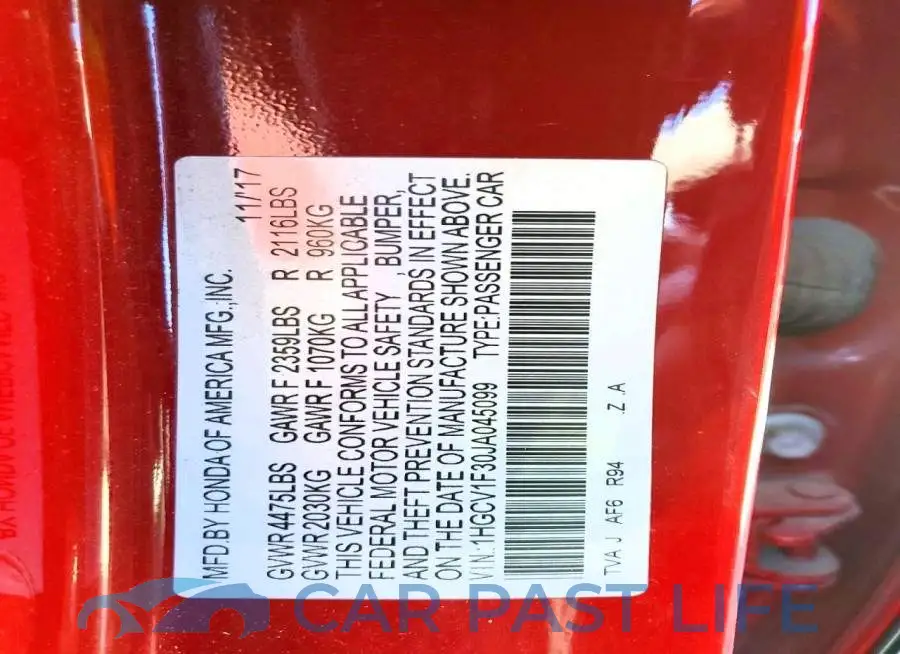 1HGCV1F30JA045099# 12