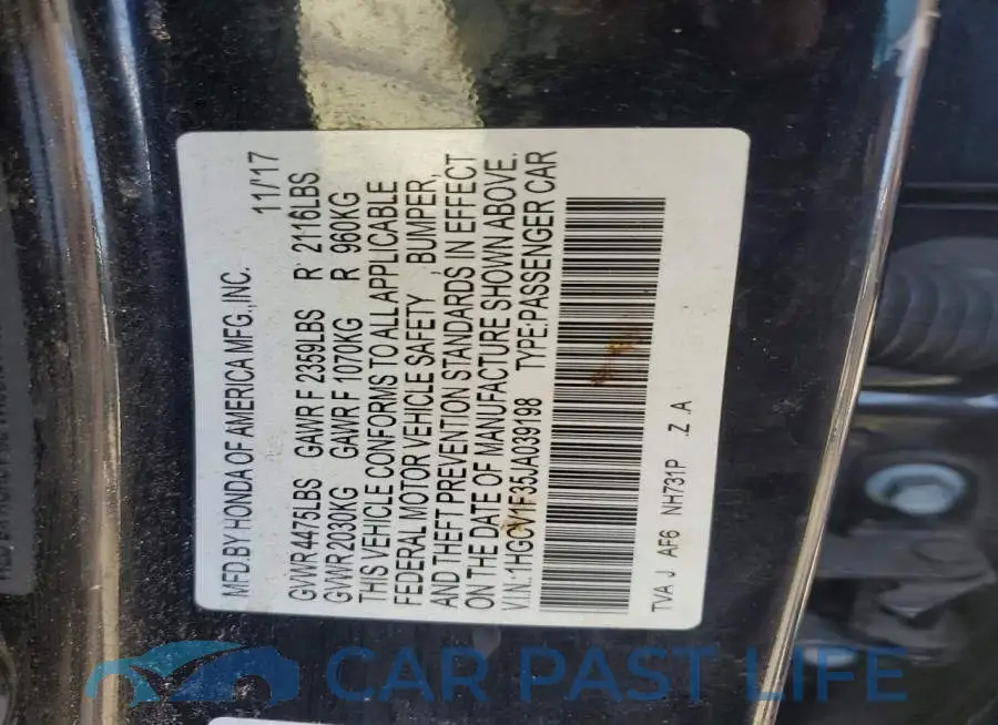 1HGCV1F35JA039198# 12