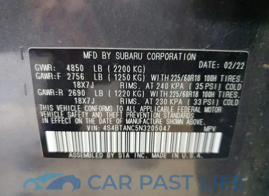 4S4BTANC5N3205047# 13