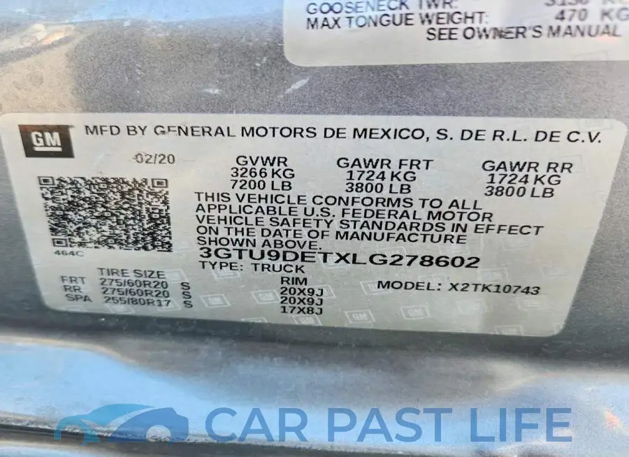 3GTU9DETXLG278602# 12