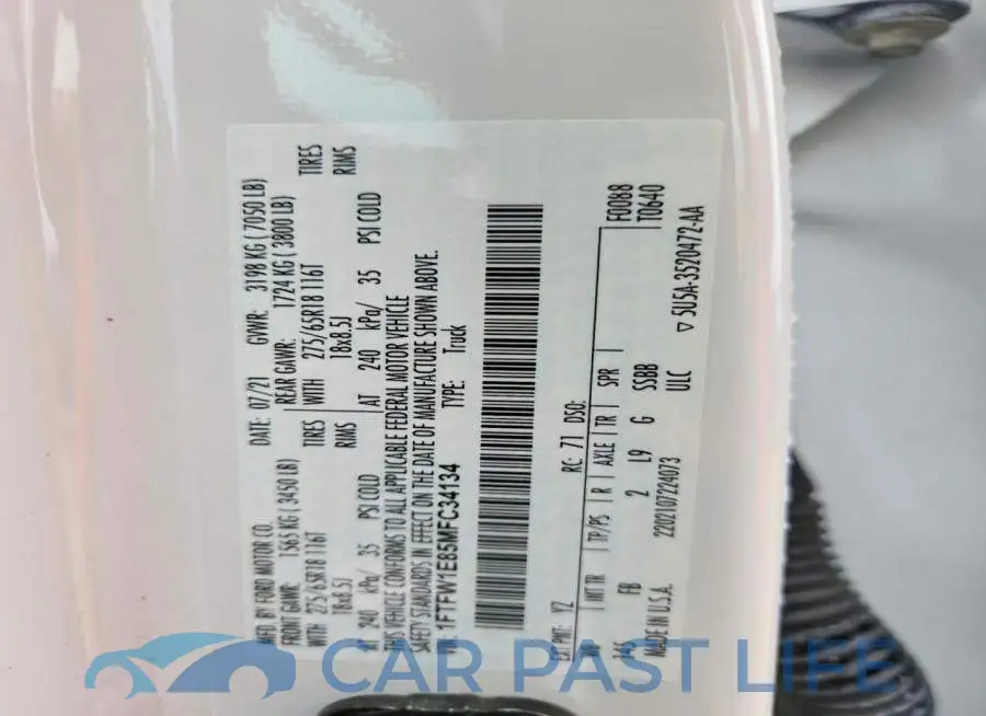 1FTFW1E85MFC34134# 12