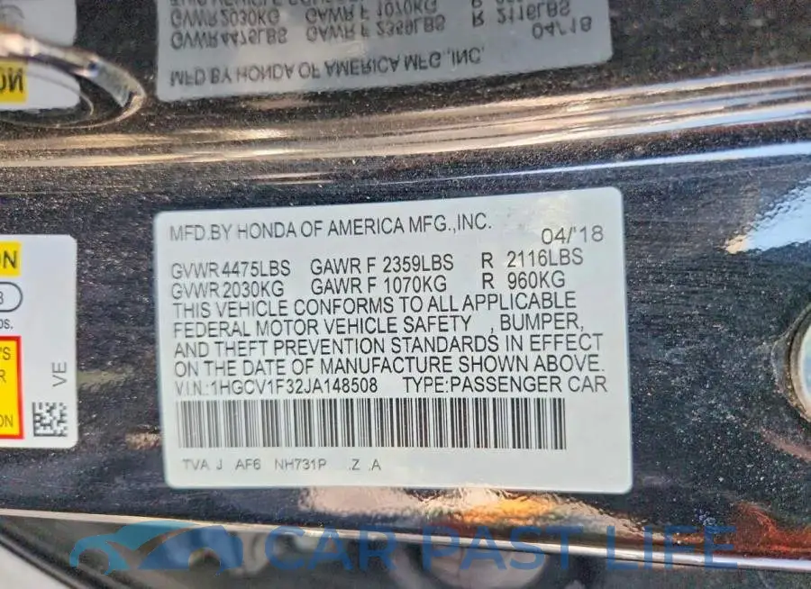 1HGCV1F32JA148508# 12