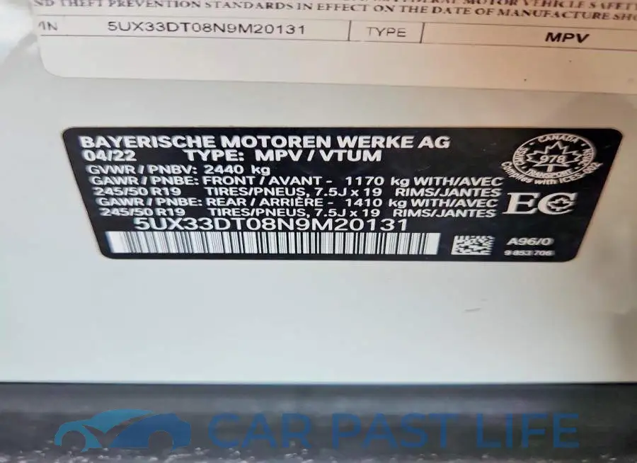 5UX33DT08N9M20131# 12