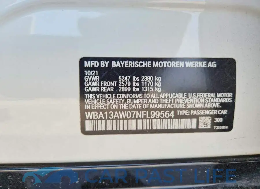 WBA13AW07NFL99564# 12
