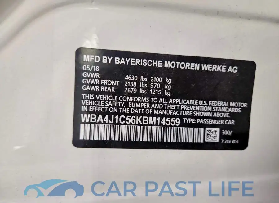 WBA4J1C56KBM14559# 12