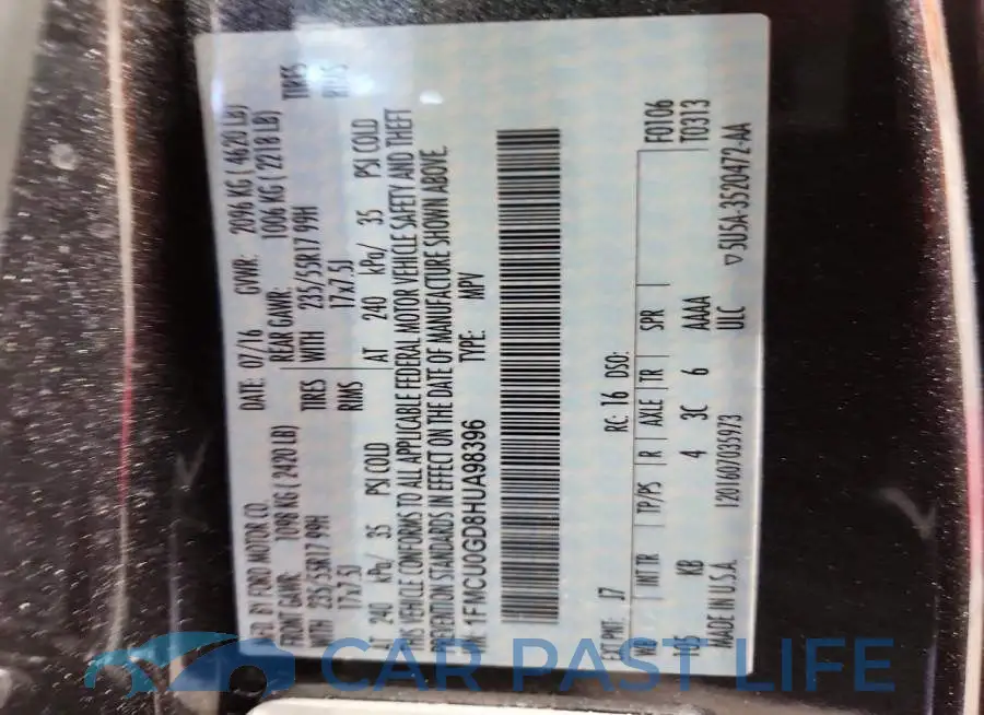 1FMCU0GD8HUA98396# 13