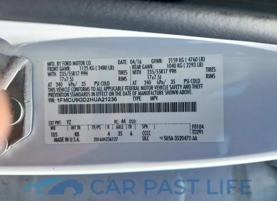 1FMCU9GD2HUA21236# 13
