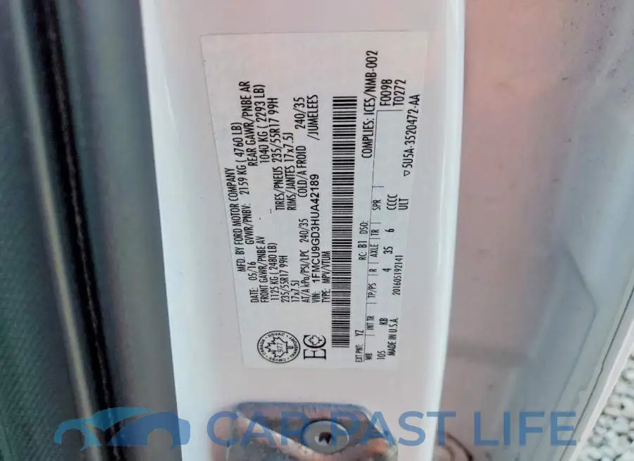 1FMCU9GD3HUA42189# 13