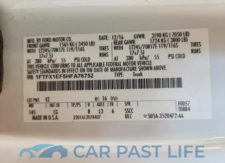 1FTFX1EF5HFA76752# 12