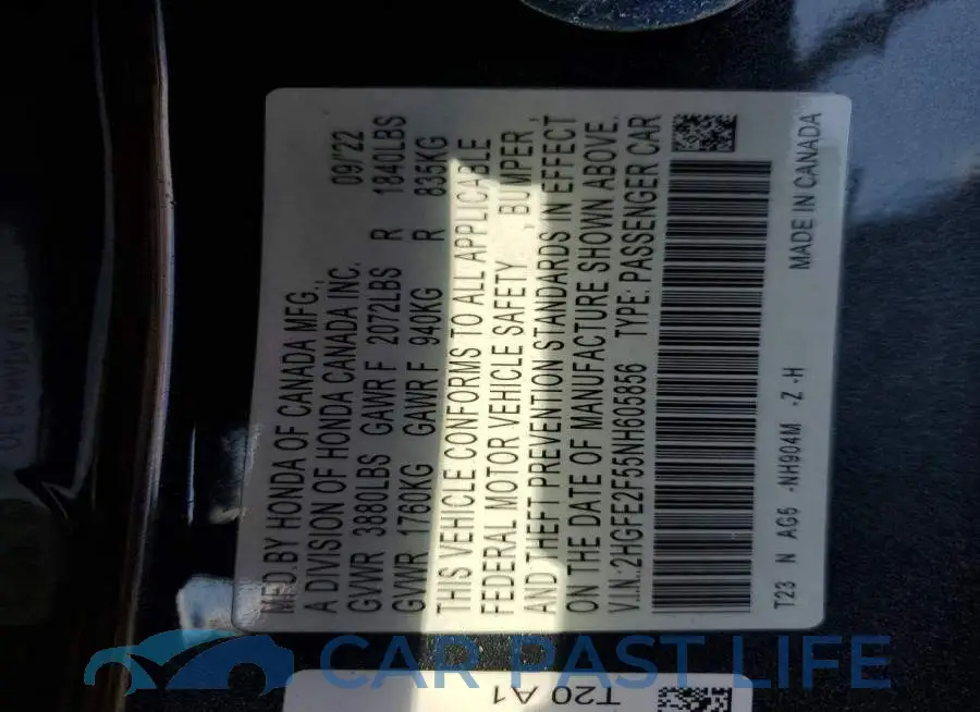 2HGFE2F55NH605856# 13