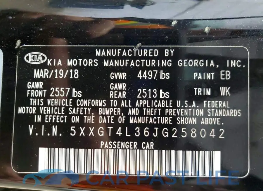 5XXGT4L36JG258042# 12