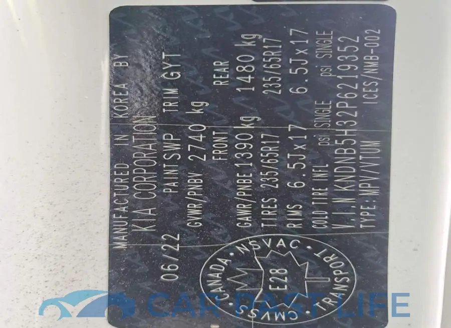 KNDNB5H32P6219352# 14
