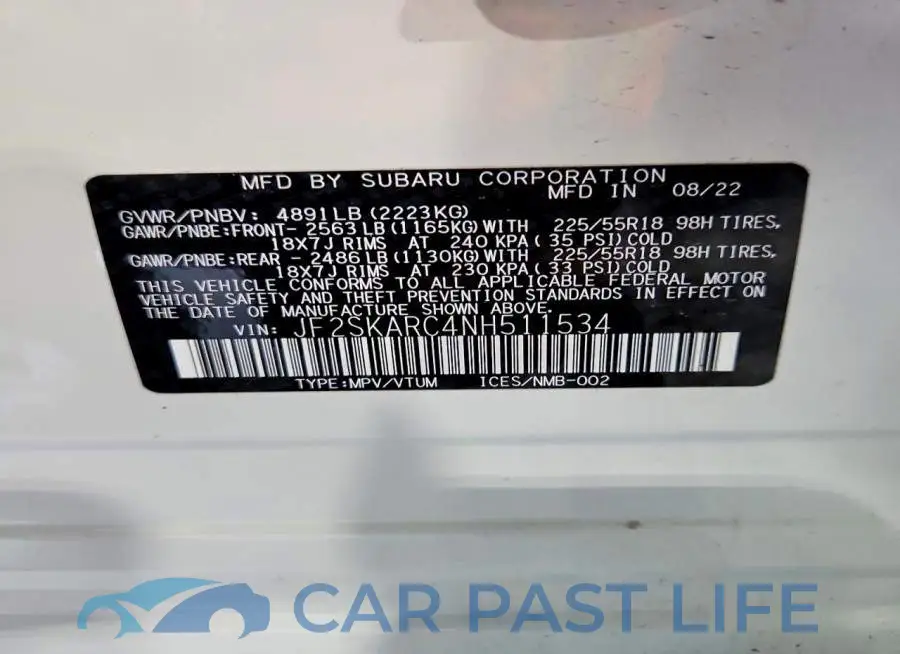 JF2SKARC4NH511534# 13