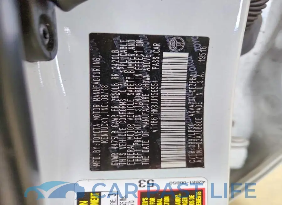 4T1B61HK8JU156554# 12