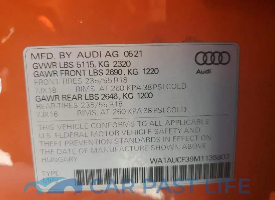 WA1AUCF39M1135807# 12
