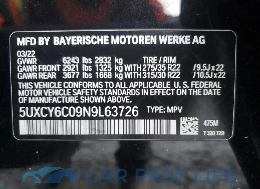 5UXCY6C09N9L63726# 13