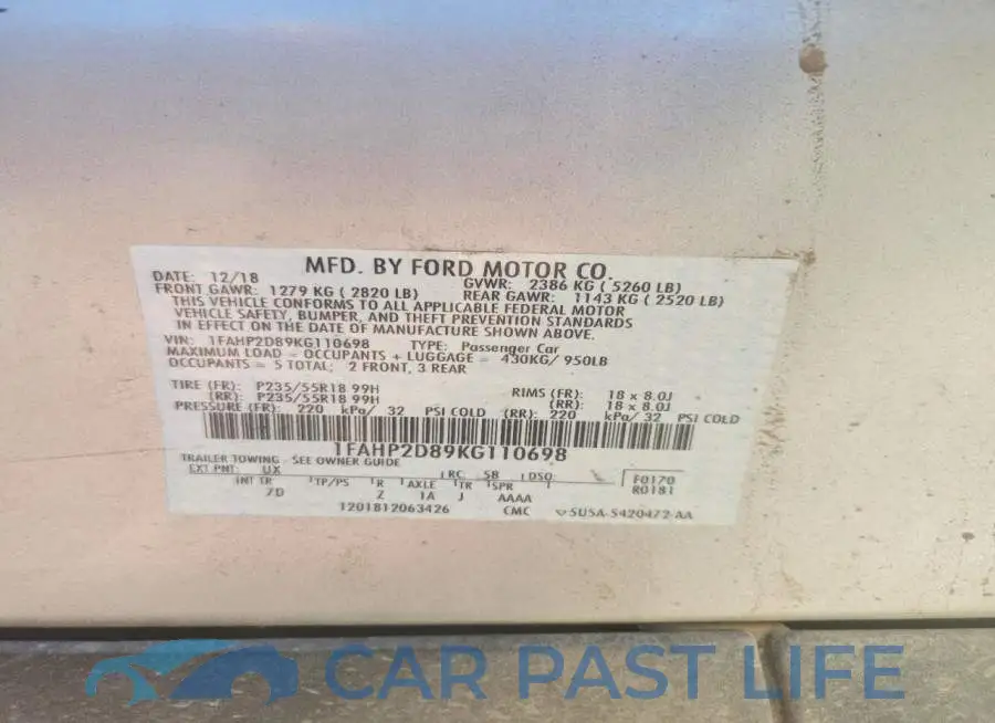 1FAHP2D89KG110698# 13