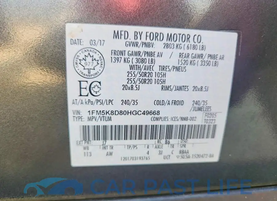 1FM5K8D80HGC49668# 13
