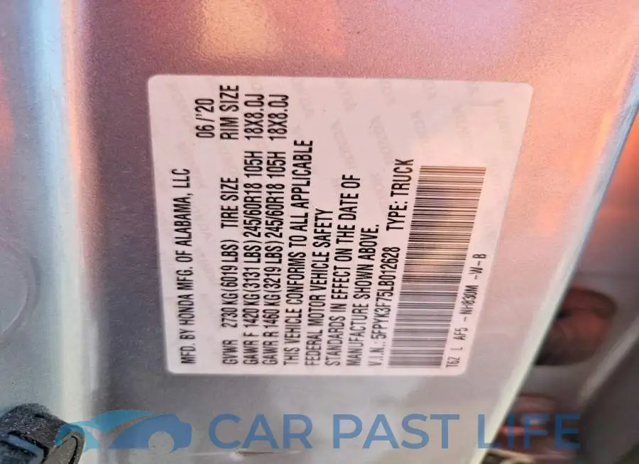 5FPYK3F75LB012628# 12