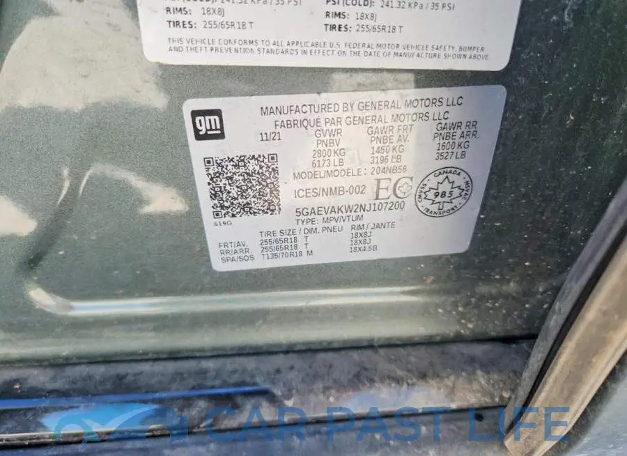 5GAEVAKW2NJ107200# 14