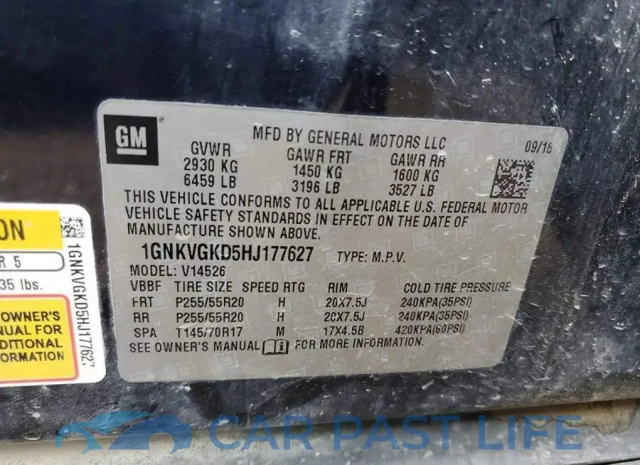 1GNKVGKD5HJ177627# 14