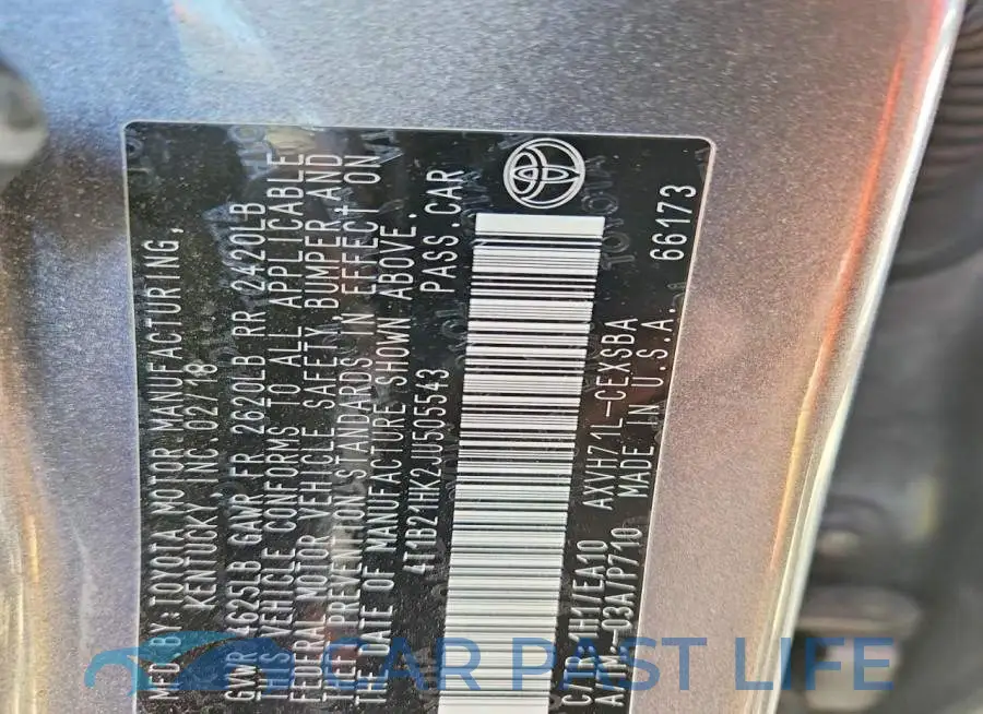 4T1B21HK2JU505543# 13