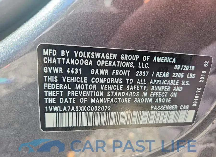 1VWLA7A3XKC002073# 12